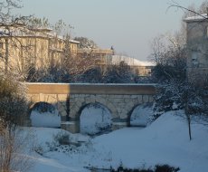 Savignano Sul Rubicone. L'antico ponte romano sotto la neve a Savignano